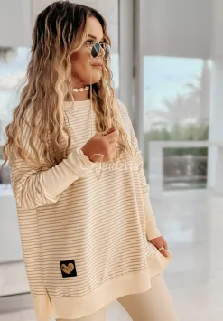 Asymetryczna Bluzka Tunika W Paski Rochelle Bezowa