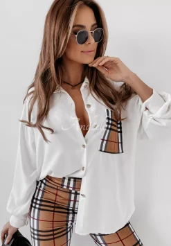 Asymetryczna Koszula Oversize Z Kieszenia W Krate Shantala Ecru