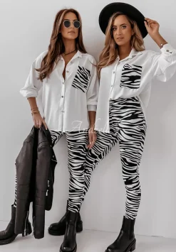 Asymetryczna Koszula Oversize Z Kieszenia W Zebre Shantala Ecru