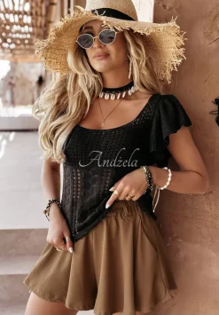 Azurowa Bluzka Z Falbankami Summer Feels Czarna