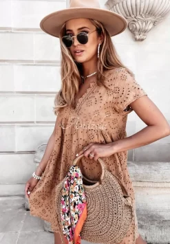 Azurowa Sukienka Boho Bethy Camelowa