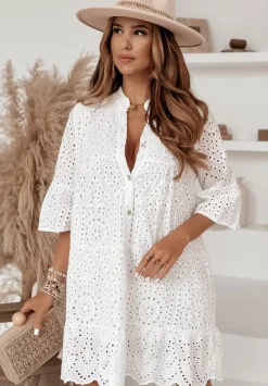 Azurowa Sukienka Boho Casa Silca Ecru