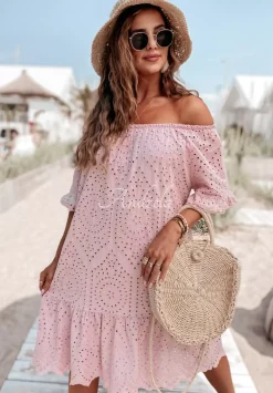Azurowa Sukienka Hiszpanka Boho Eldora Pudrowy Roz
