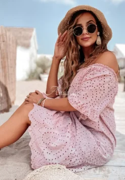 Azurowa Sukienka Hiszpanka Boho Eldora Pudrowy Roz