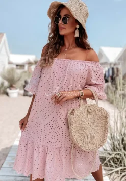 Azurowa Sukienka Hiszpanka Boho Eldora Pudrowy Roz