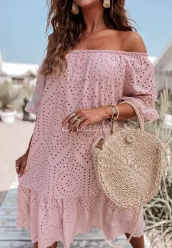 Azurowa Sukienka Hiszpanka Boho Eldora Pudrowy Roz