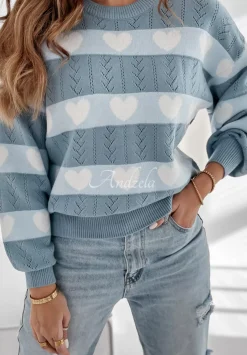 Azurowy Sweter W Serca I Heart This Niebieski