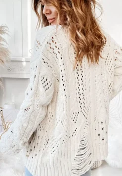 Azurowy Sweter Z Przetarciami Cocomore Riani Ecru