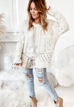 Azurowy Sweter Z Przetarciami Cocomore Riani Ecru