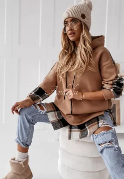 Bluza Oversize W Krate Z Kapturem Johnson Camelowa