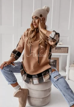 Bluza Oversize W Krate Z Kapturem Johnson Camelowa