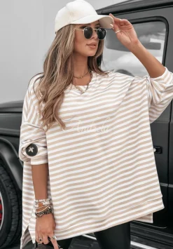 Bluza Oversize W Paski Stripes All The Ultimate Bialo-Bezowa