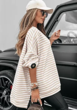Bluza Oversize W Paski Stripes All The Ultimate Bialo-Bezowa