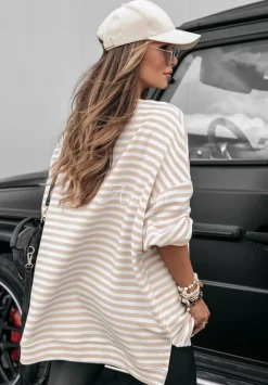 Bluza Oversize W Paski Stripes All The Ultimate Bialo-Bezowa