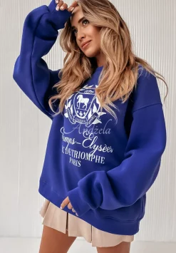 Bluza Oversize Z Nadrukiem Champs Kobaltowa
