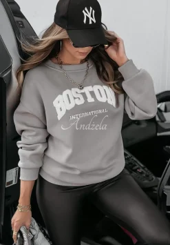Bluza Oversize Z Nadrukiem My Boston Szara
