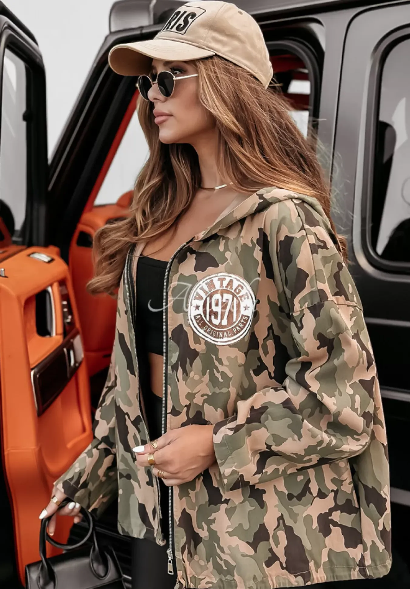 Bluza We Wzor Moro Vintage Look Camelowa