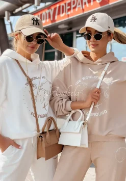 Bluza Z Nadrukiem Travel With Me Bezowa