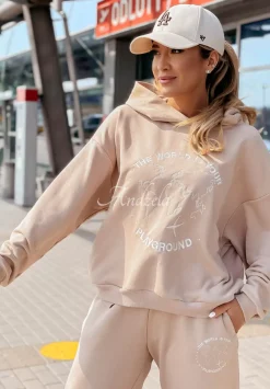 Bluza Z Nadrukiem Travel With Me Bezowa