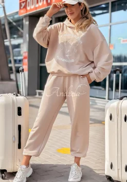 Bluza Z Nadrukiem Travel With Me Bezowa