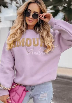 Bluza Z Napisem Amour Liliowa