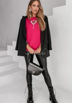 Bluza Z Ozdobna Aplikacja Serca Love So Much Fuksjowa