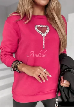 Bluza Z Ozdobna Aplikacja Serca Love So Much Fuksjowa