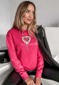 Bluza Z Ozdobna Aplikacja Serca Love So Much Fuksjowa