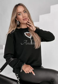 Bluza Z Ozdobna Aplikacja Serca Love So Much Czarna