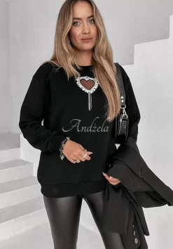 Bluza Z Ozdobna Aplikacja Serca Love So Much Czarna