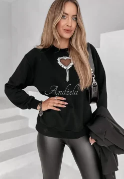 Bluza Z Ozdobna Aplikacja Serca Love So Much Czarna