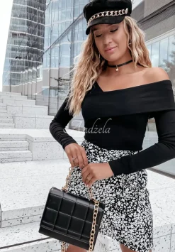 Bluzka Na Jedno Ramie Z Dlugim Rekawem Heather Czarna