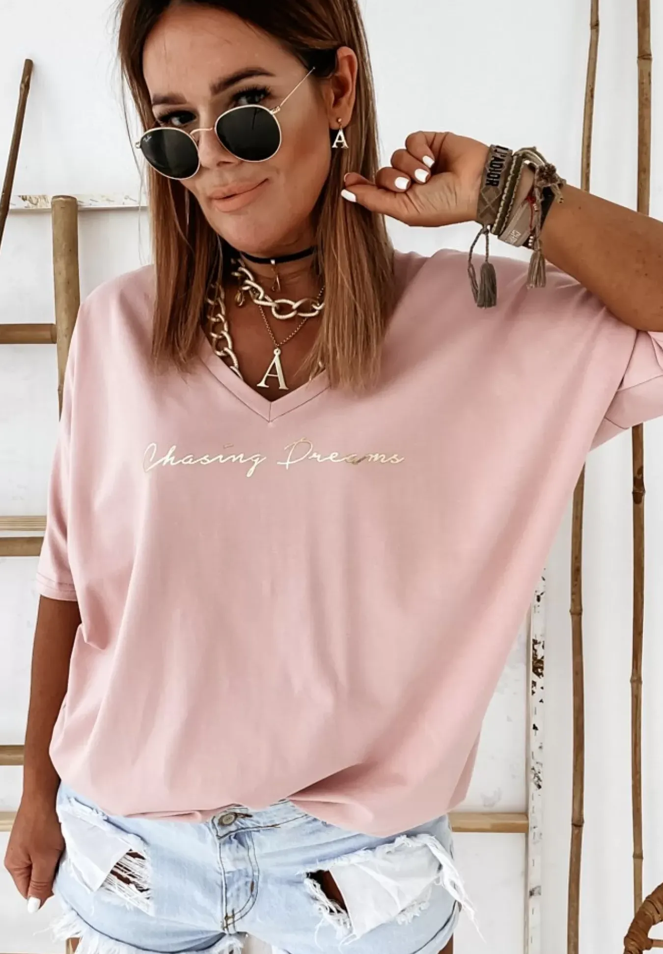Bluzka Oversize Chasing Dreams Pudrowy Roz