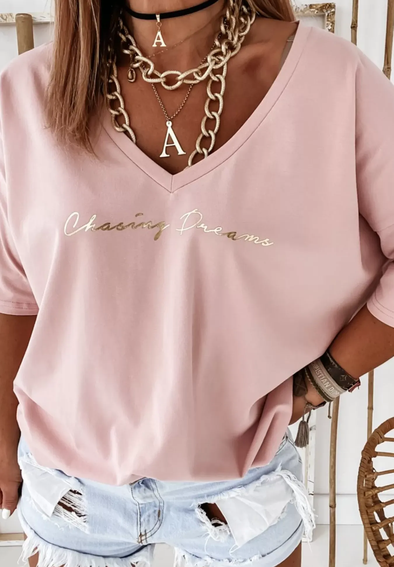 Bluzka Oversize Chasing Dreams Pudrowy Roz