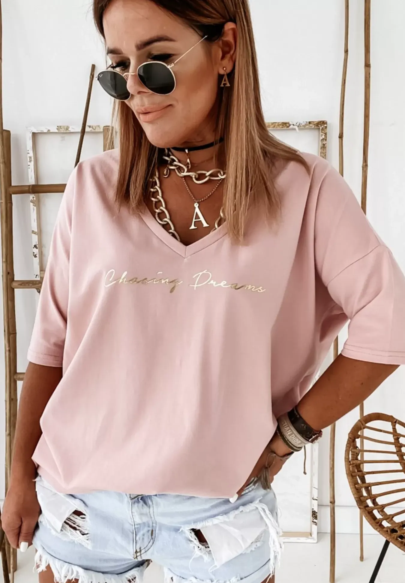 Bluzka Oversize Chasing Dreams Pudrowy Roz