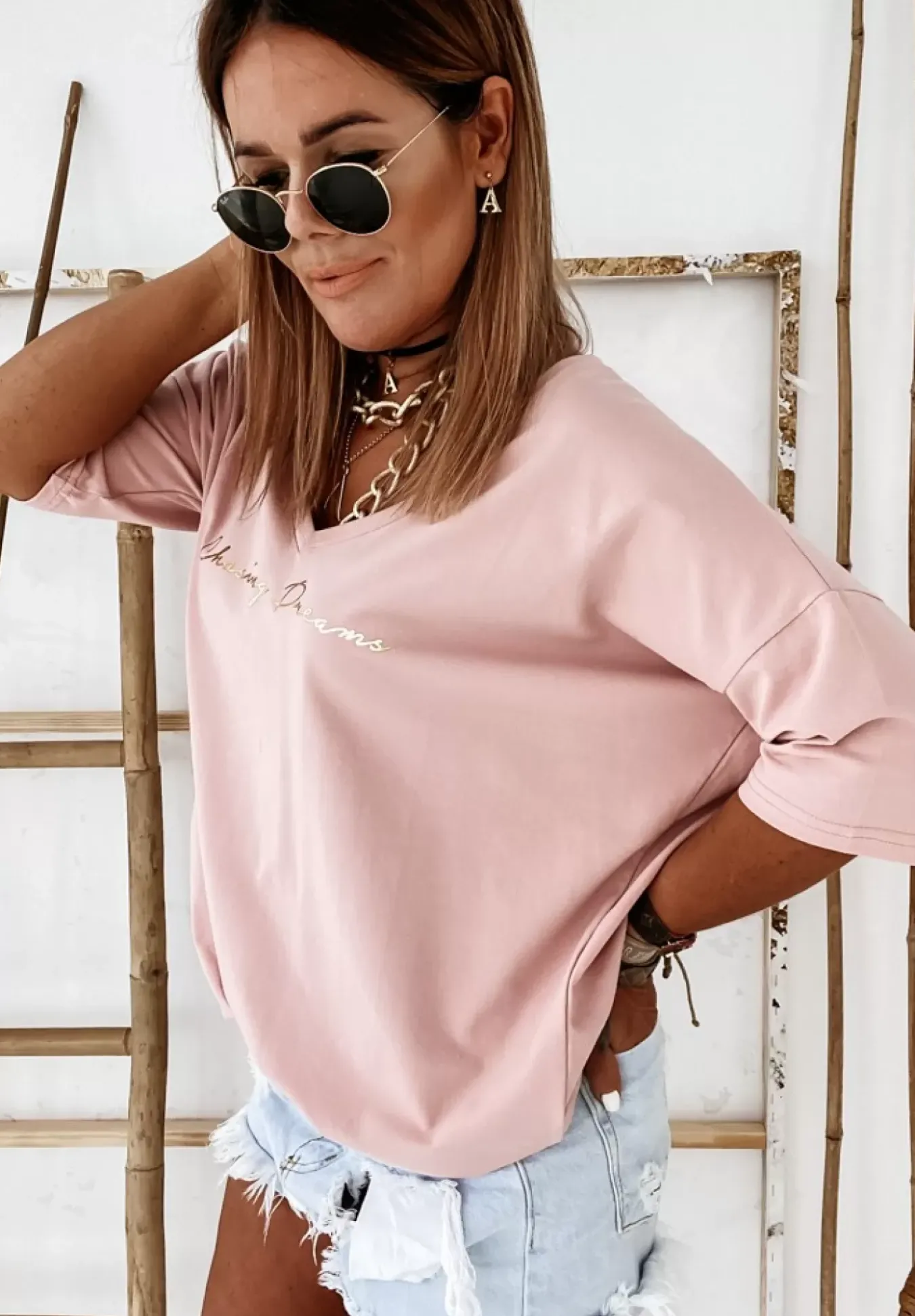Bluzka Oversize Chasing Dreams Pudrowy Roz
