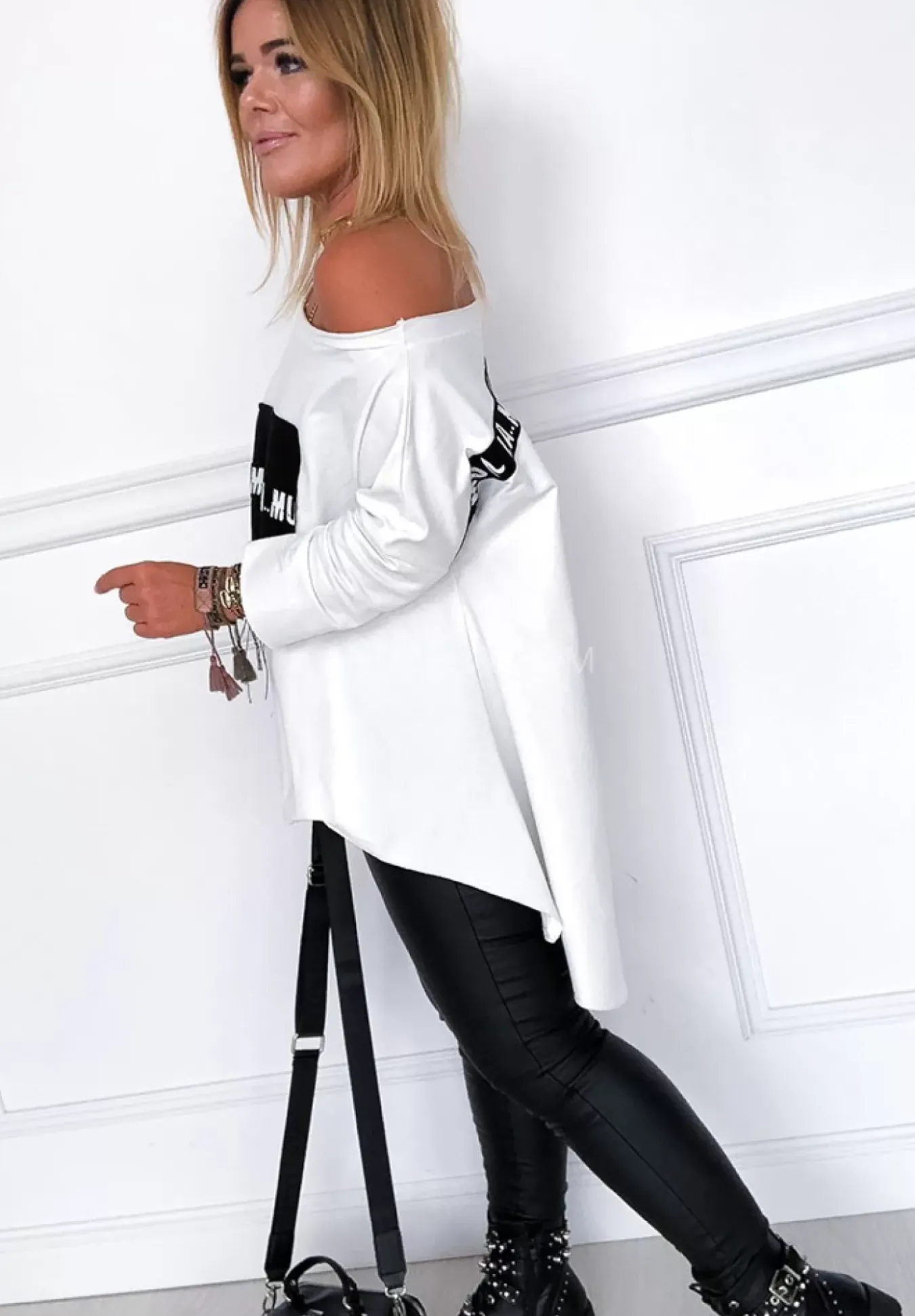 Bluzka Oversize Lamu Biala