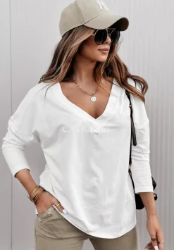 Bluzka Oversize Z Dekoltem The Base Ecru
