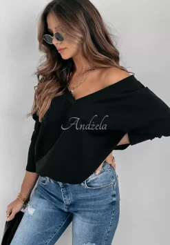 Bluzka Oversize Z Dekoltem The Base Czarna