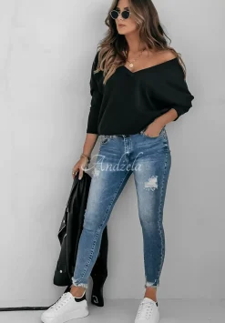 Bluzka Oversize Z Dekoltem The Base Czarna