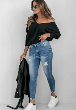 Bluzka Oversize Z Dekoltem The Base Czarna
