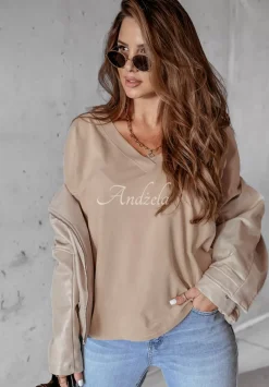 Bluzka Oversize Z Dekoltem The Base Bezowa