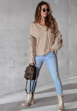 Bluzka Oversize Z Dekoltem The Base Bezowa