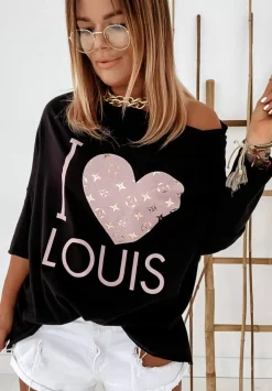 Bluzka Oversize Z Nadrukiem I Love Louis Czarna