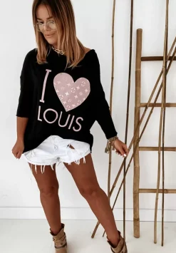 Bluzka Oversize Z Nadrukiem I Love Louis Czarna