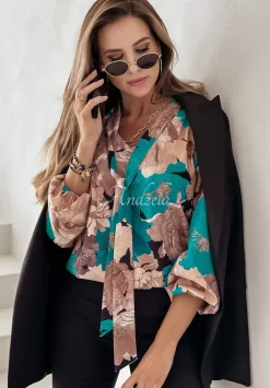 Bluzka W Kwiaty Z Wiazaniem Garden Glamour Bezowa
