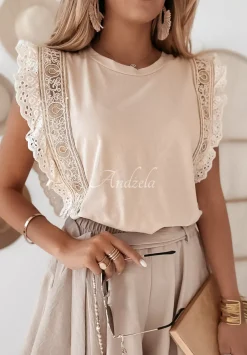 Bluzka Z Koronka Boho La Morada Bezowa