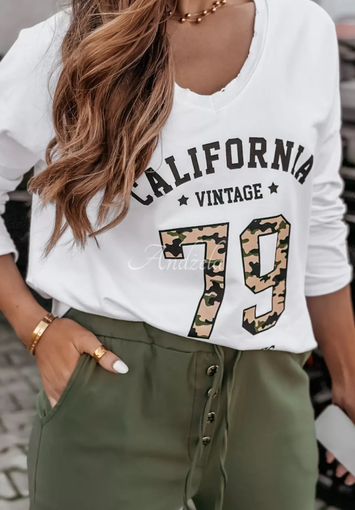Bluzka Z Nadrukiem California Los Angeles Ecru