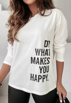 Bluzka Z Nadrukiem Do What Makes You Happy Ecru