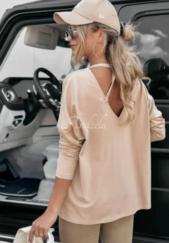 Bluzka Z Ozdobnym Dekoltem Basic Bliss Bezowa